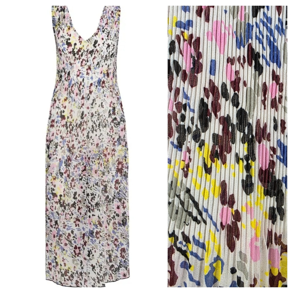 Ganni Pleated Georgette Plisse Egret Dress F3403